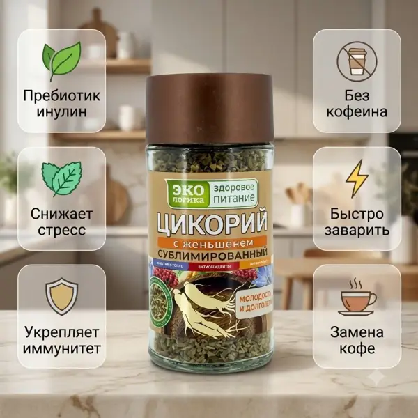 Экологика Женьшень қосылған сублимацияланған ерігіш цикорий банка 85гр.