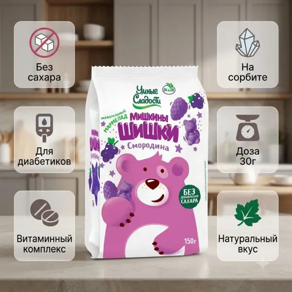 «Умные сладости» қара қарақат дәмі бар Мишкины шишки мармелады 150 гр
