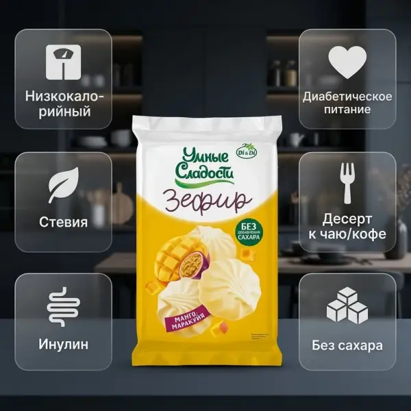 Манго-маракуйя дәмі бар «Умные сладости» зефирі 150гр.*12 дана.