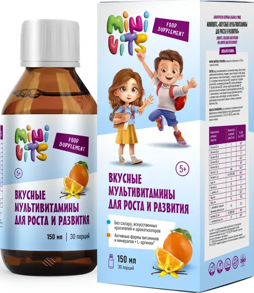 Minivits Мультивитамины для роста и развития со вкусом апельсина 150 мл
