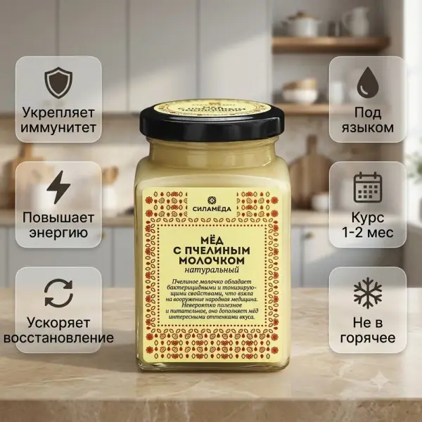 МММ Ара сүті қосылған табиғи гүл балы 300гр.