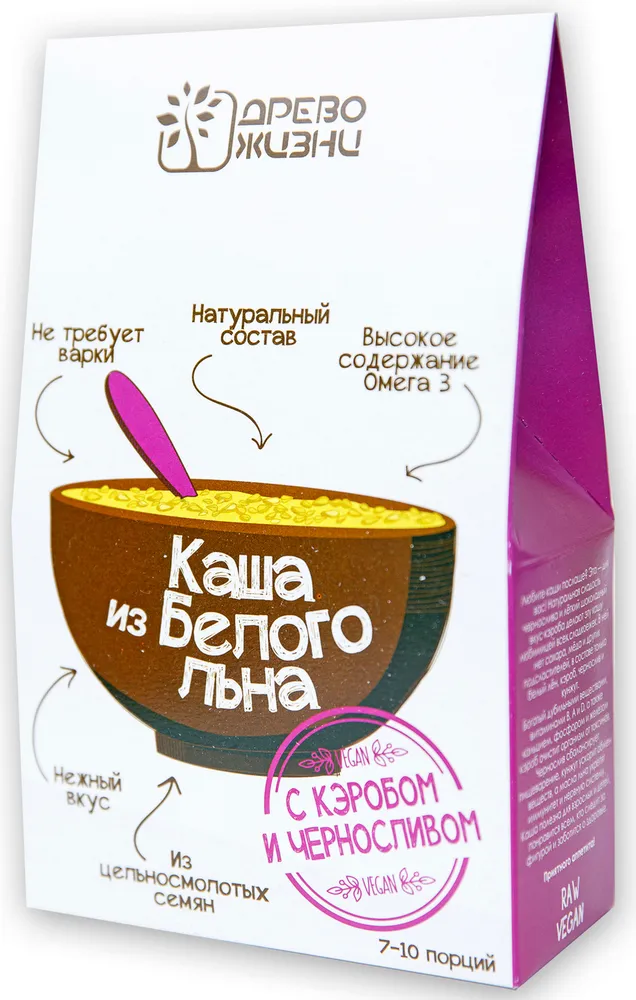 Древо Жизни КАША ИЗ БЕЛОГО ЛЬНА с черносливом и кэробом 250гр.