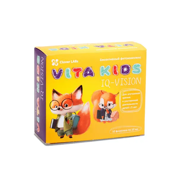 Clover Labs "Vita kids IQ Vision" для зрения и умственной активности 10 флаконов