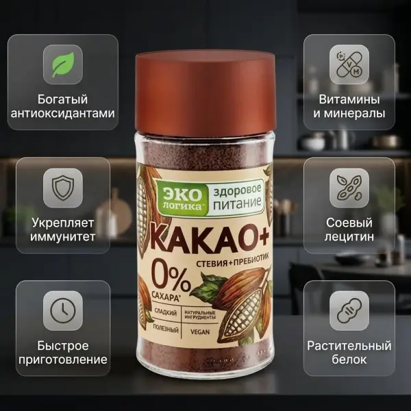 Экологика "КАКАО+" ерімелі сусыны, 125гр банка
