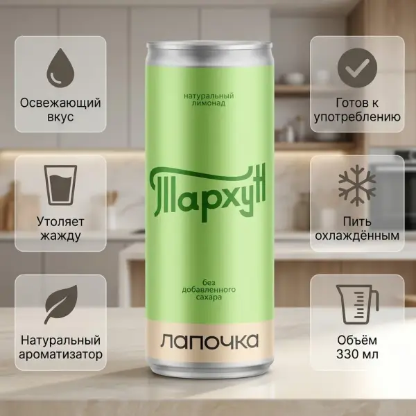 ЛАПОЧКА Тархун орташа газдалған сусын 330 мл.*20 дана.