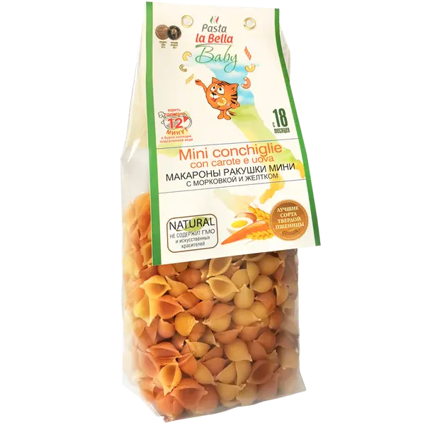 Pasta la Bella Baby Ракушки мини с морковью и желтком 300 гр.