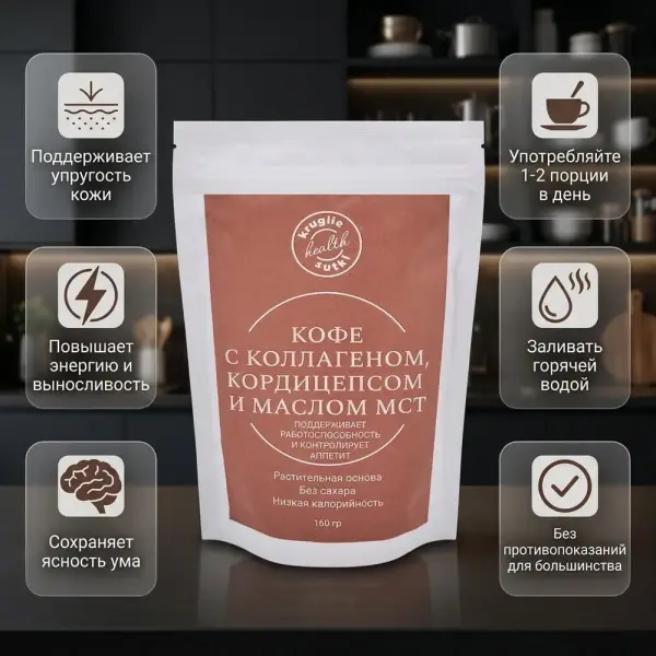 КС Коллаген, кордицепс және МСТ майы қосылған кофе 160 гр.*16 дана.