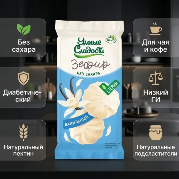 «Умные сладости» стевиясы бар «Ванильді» зефирі 50гр.*24шт.