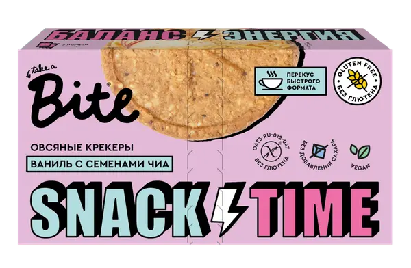 Bite Овсяные крекеры сладкие со вкусом ванили и семенами чиа 125 гр.