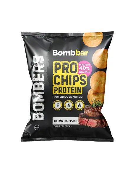 BOMBBAR Чипсы цельнозерновые со вкусом "Стейк на гриле" 50 гр.