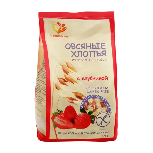 Сташевское Хлопья овсяные без глютена с клубникой 375 гр