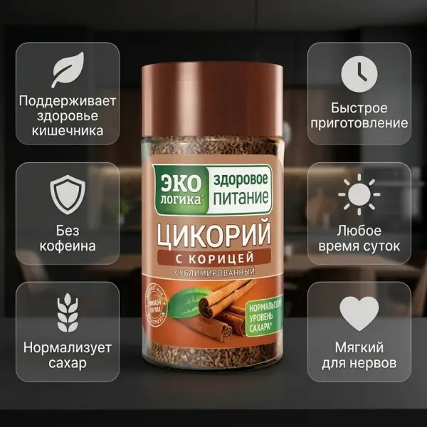 Экологика Даршыны бар сублимацияланған ерігіш цикорий 85гр.*15 дана банка