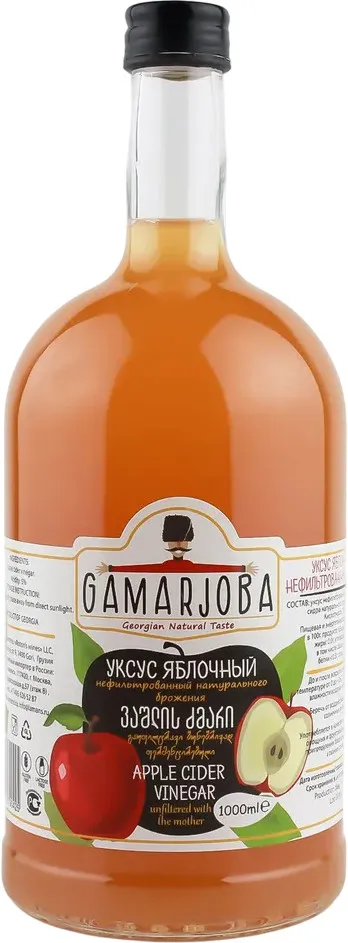 GAMARJOBA Уксус яблочный органик нефильтрованный ст/б 1000мл.