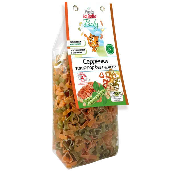 Pasta la Bella Baby Сердечки триколор без глютена 250 гр.