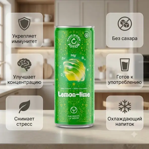 POTION Super Lemonade витаминделген Лимон-Лайм қ/б 330 мл.*12 дана.