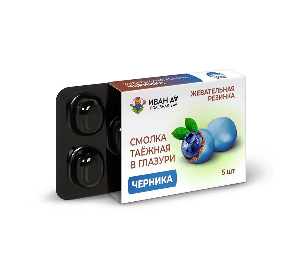 ИД Резинка жеват. "Смолка таёжная с черникой" в глазури 0,8 гр