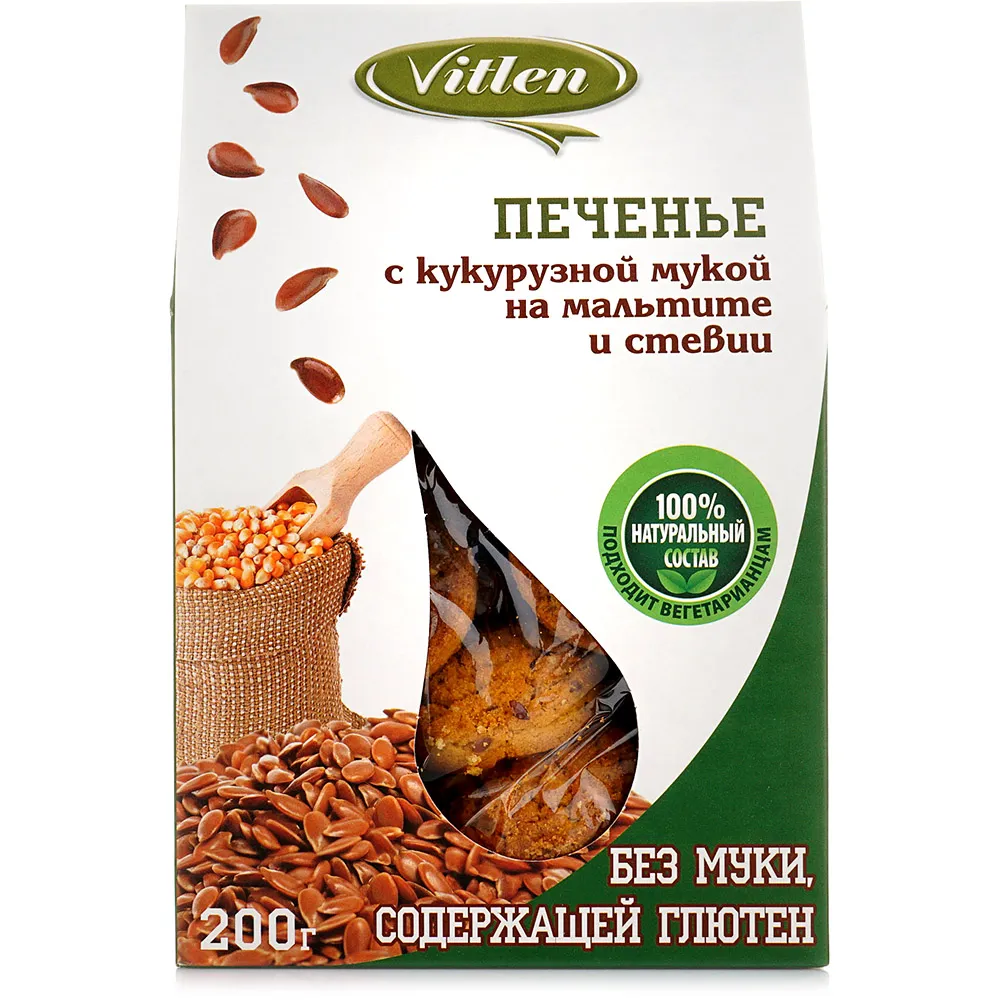 Vitlen Печенье с кукурузной мукой на мальтите и стевии 200гр.