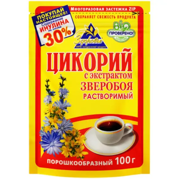 Здоровье Цикорий порошок со зверобоем зип пакет 100 гр.