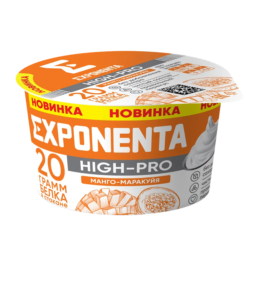 EXPONENTA Продукт кисломолочный ХАЙ-ПРО Манго-маракуйя 160 гр.