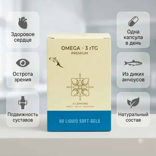 4LEMONS Omega-3 rTG Премиум, 60 капсул