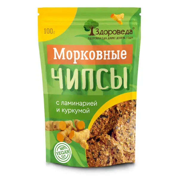 Морковные чипсы  с ламинарией и куркумой "Здороведа" 100 гр.