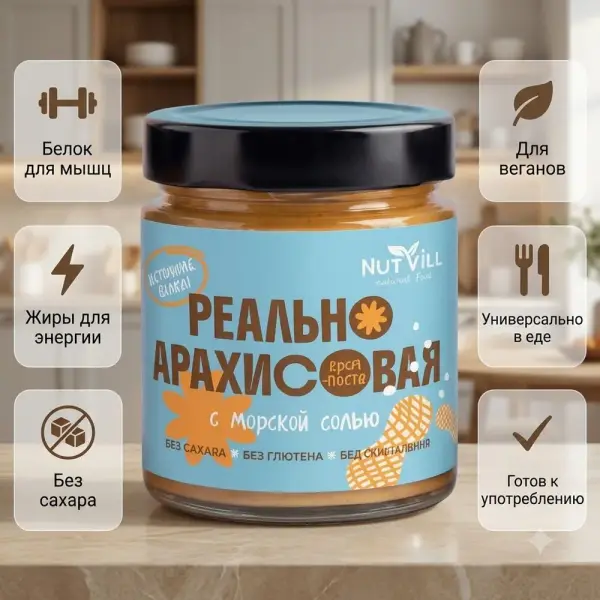 NUTVILL теңіз тұзы қосылған НАҒЫЗ жержаңғақ пастасы 180 гр.