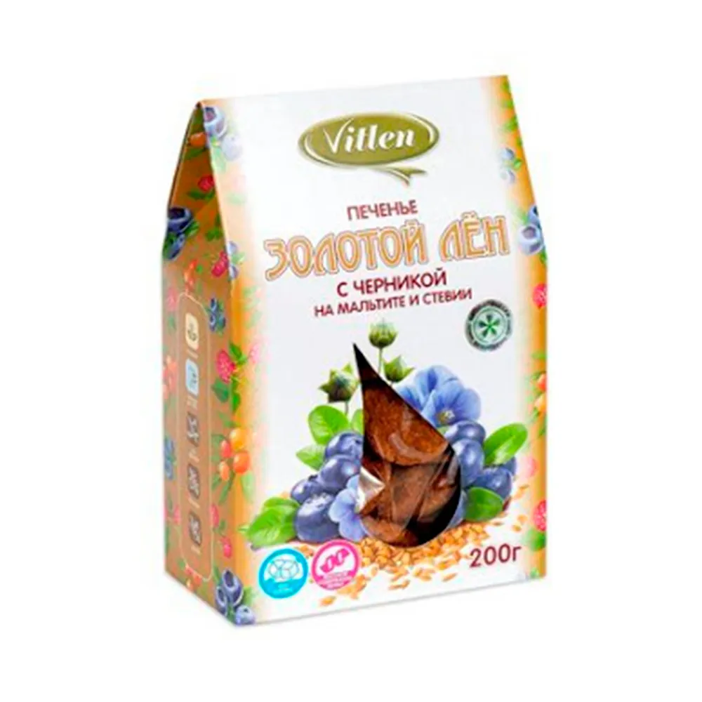 Vitlen алтын зығыр мальтита мен стевиядағы көкжидек печеньесі 200гр.