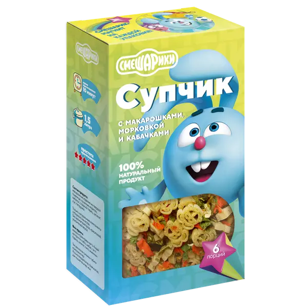 Смешарики сорпасы, макарон, сәбіз және цуккини 160 г.