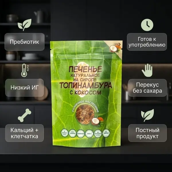 КДП Топинамбур шәрбаты, күнжіт және кокос қосылған печенье 130 гр.*8 дана