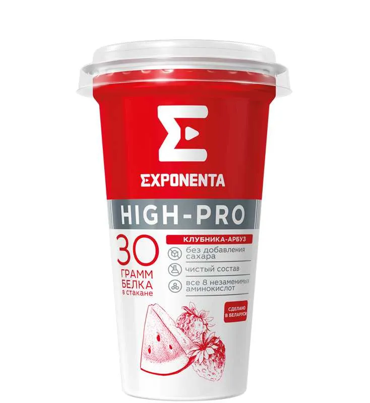 Exponenta Напиток кисломолочный ХАЙ-ПРО Клубника-арбуз 250 гр.