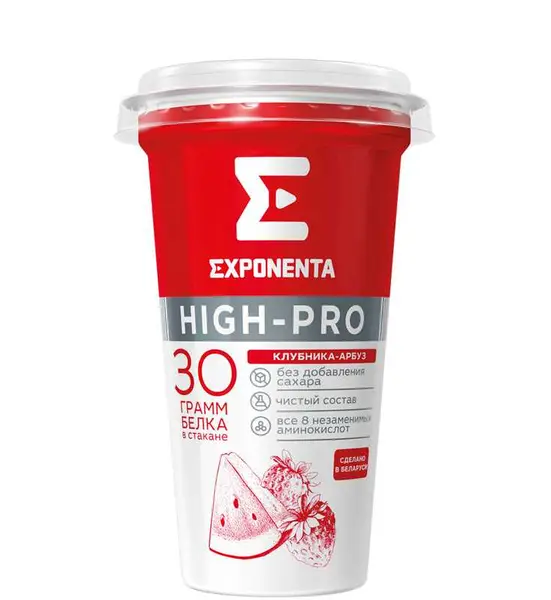 Exponenta Напиток кисломолочный ХАЙ-ПРО Клубника-арбуз 250 гр.
