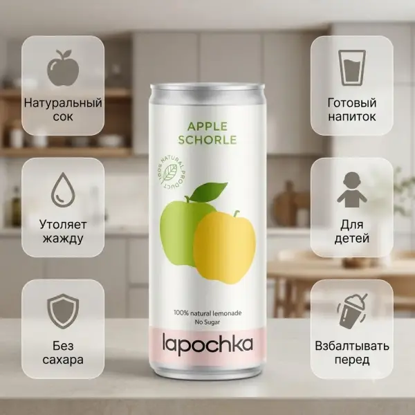 ЛАПОЧКА Алма Шорли орташа газдалған сусыны 330 мл.