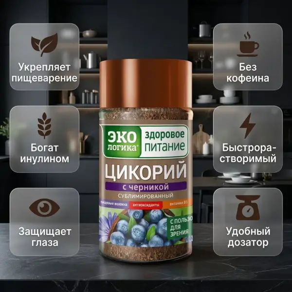 Экологика Қарақат қосылған сублимацияланған ерігіш цикорий, банка 85гр.