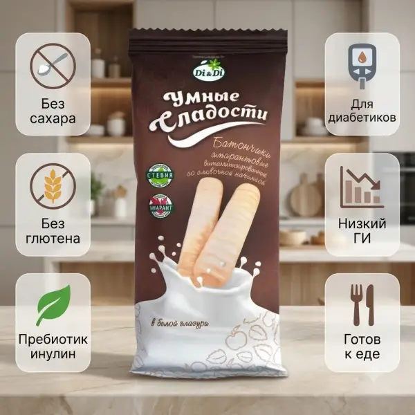 Умные Сладости ақ глазурьдегі кілегейлі салмасы бар батондар 20гр