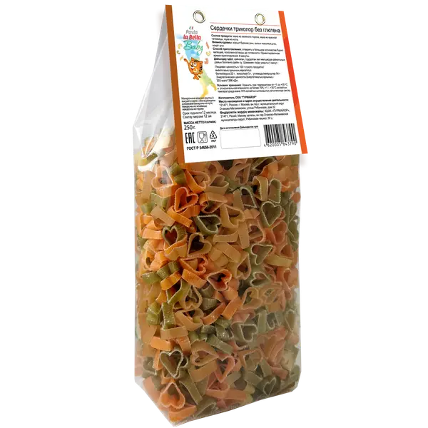 Pasta la Bella Baby Сердечки триколор без глютена 250 гр.