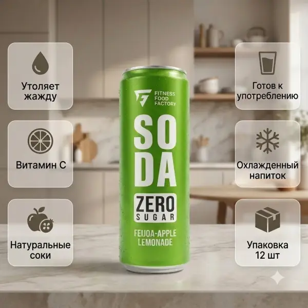 SODA «Фейхоа-алма» қатты газдалған сусын 330 мл.
