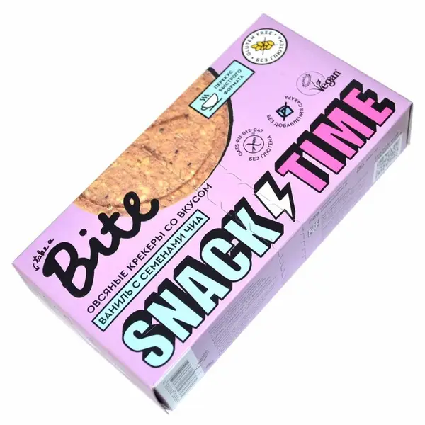 Bite Овсяные крекеры сладкие со вкусом ванили и семенами чиа 125 гр.