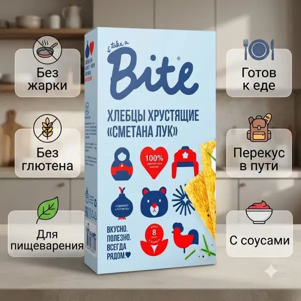Bite қаймақ пен пияз қосылған қытырлақ жүгері-күріш нандары 100гр.