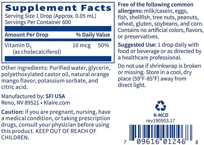 Klaire Labs Micellized Vitamin D 30 ml.