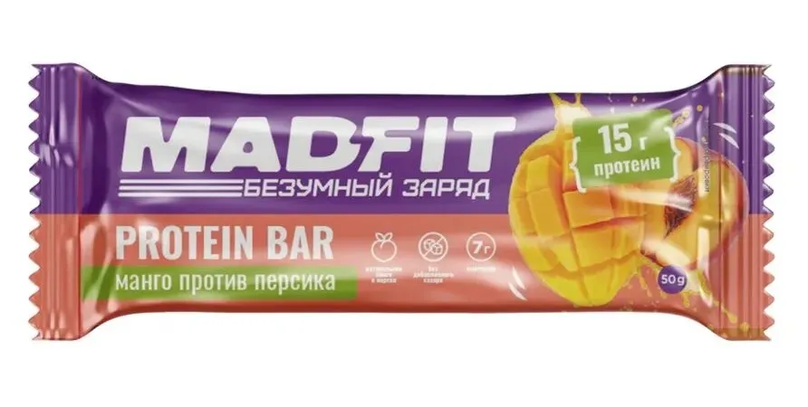 MAD FIT "Шабдалы-Манго" глазурьсіз батоны 50 гр.*12 дана.