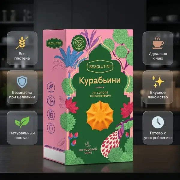 Bezglutini Курабьини шай печеньесі 85 гр.*14 дана.