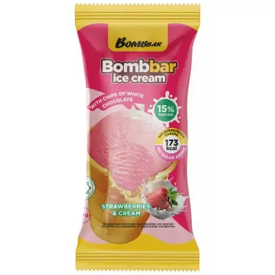 BOMBBAR Мороженое семейное с белой шоколадной крошкой "Клубника со сливками" 90 гр.