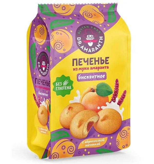 DR.AMARANTH Печенье бисквитное с абрикосовой начинкой 200 гр.