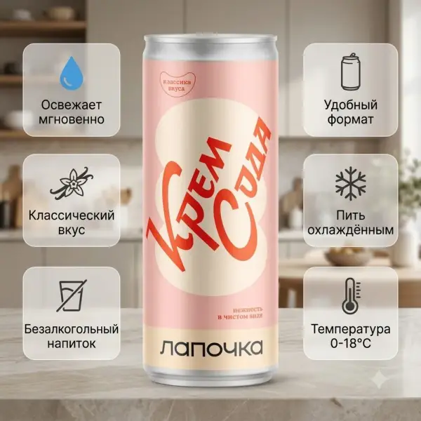 ЛАПОЧКА Орташа газдалған Крем-сода сусыны 330 мл