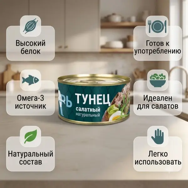 Рыбарь Тунец полосатый салатный натуральный литой 170 гр