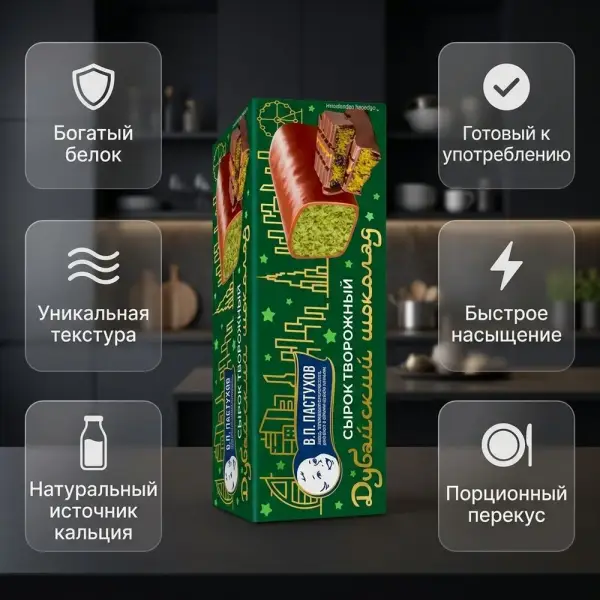Пастуховъ Сырок творожный глазированный с молочным шоколадом Дубайский шоколад 26% 40гр.