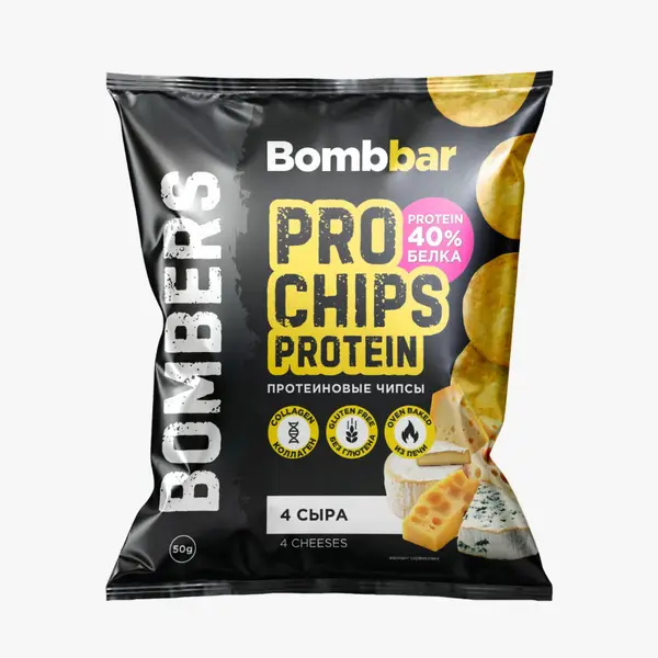 BOMBBAR Чипсы цельнозерновые со вкусом "Четыре сыра" 50 гр.