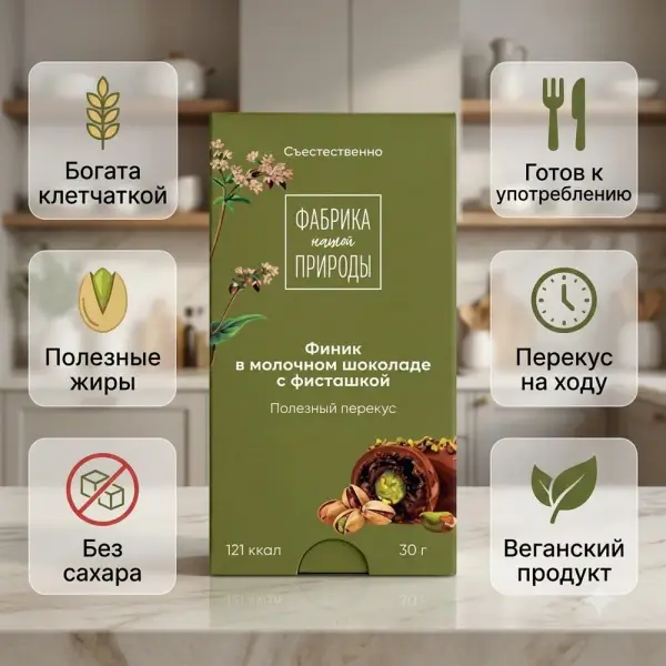 ФАБРИКА ПРИРОДЫ пісте қосылған қарақұмық сүтті шоколадындағы құрма 30 гр