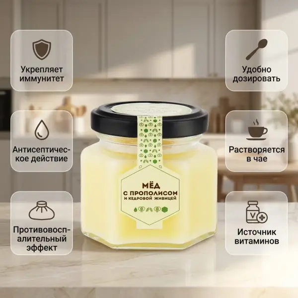 МММ Кедр шайыры мен прополисі бар табиғи бал 150гр.
