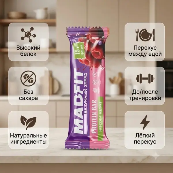 MAD FIT "Таңқурай" глазурьсіз батончигі 50 гр.*12 дана.
